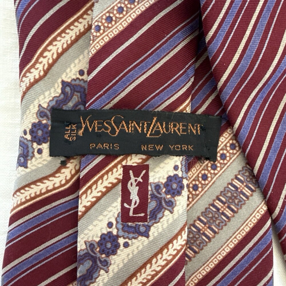 Vintage YSL Yves Saint Laurent 100% Silk Diagonal Stripe Neck Tie Paris NY Logo